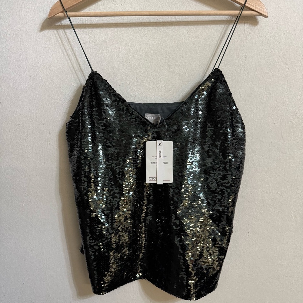 ASOS Olive Sequin Sleeveless Camisole with Spaghetti Straps Size 6 US NWT